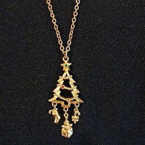 Gold Christmas Tree Pendant Necklace